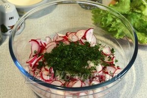 Салат из редиски со сметаной: Измельчить укроп