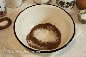 Шоколадное мраморное печенье: Соединить сахар и какао