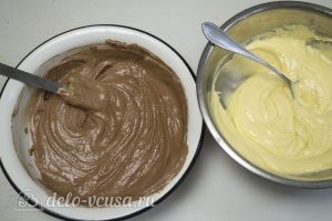 Шоколадный торт Дуэт: Смешать белый шоколад с тестом