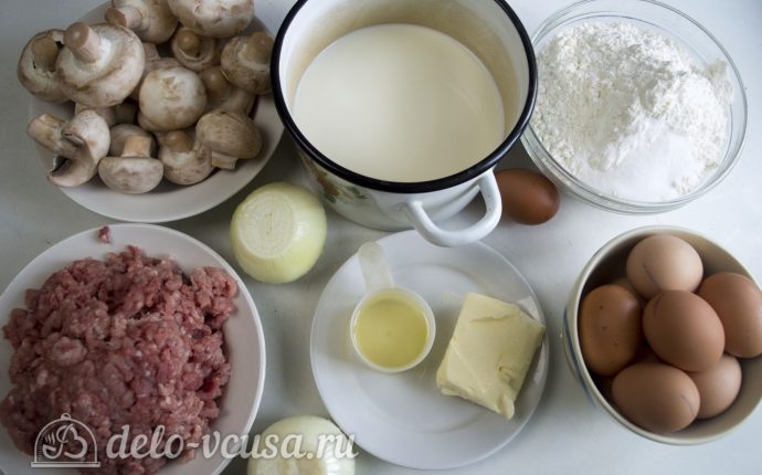 Блины с грибами и мясом: Ингредиенты