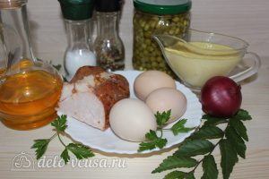 Салат с копченым мясом и горошком: Ингредиенты