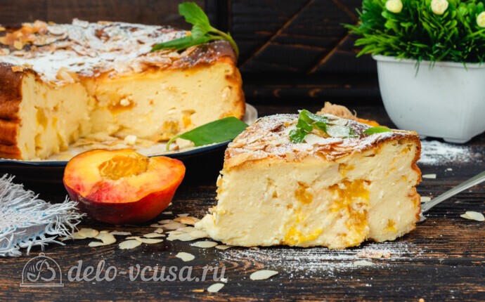 Рецепт творожная запеканка с персиками без манки