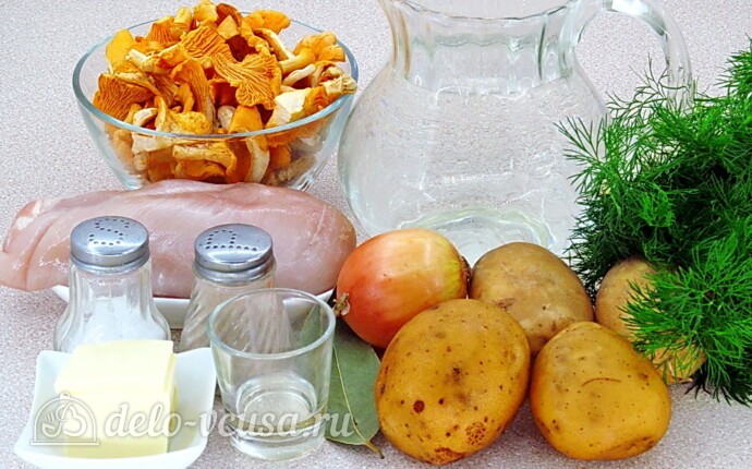 Суп с лисичками и курицей: Ингредиенты Суп с лисичками и курицей: Ингредиенты