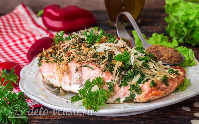 Рецепт запеченный лосось с сырно-ореховой корочкой