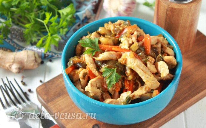 Рецепт салат с баклажанами и курицей