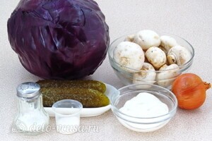 Грибной салат с краснокочанной капустой: Ингредиенты