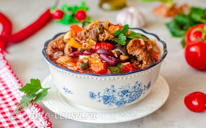 Рецепт овощное рагу с говядиной, баклажанами и фасолью