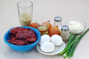 Слоеный салат из куриной печени с рисом и яйцом: Ингредиенты