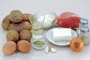 Сытная запеканка из тертого картофеля с фаршем: Ингредиенты