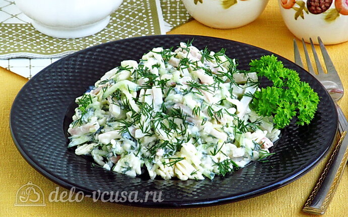 Рецепт салат из кальмаров с плавленым сыром и огурцами