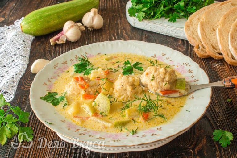Сырный суп с фрикадельками и кабачками пошаговый рецепт с фото Сырный суп с фрикадельками и кабачками