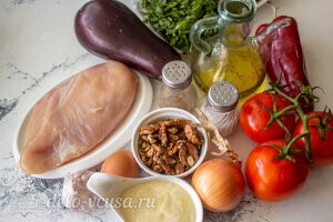 Салат с баклажанами и курицей «Обжора»: Ингредиенты