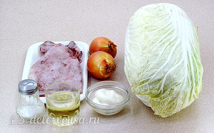 Салат с кальмарами и пекинской капустой: Ингредиенты Салат с кальмарами и пекинской капустой: Ингредиенты