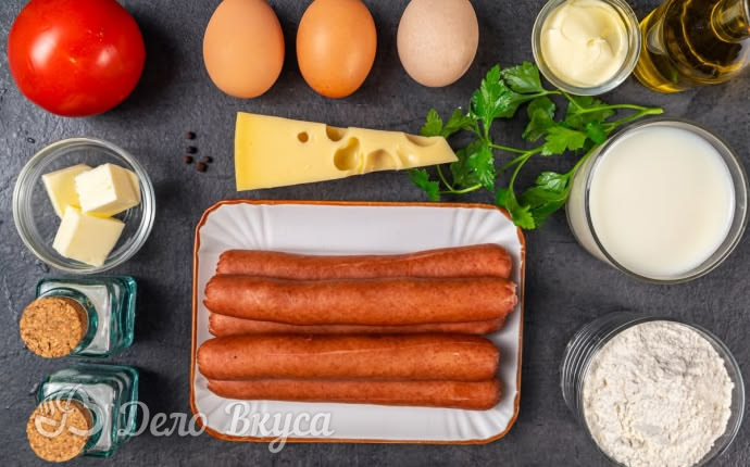 Ингредиенты для блинов с сосисками и сыром